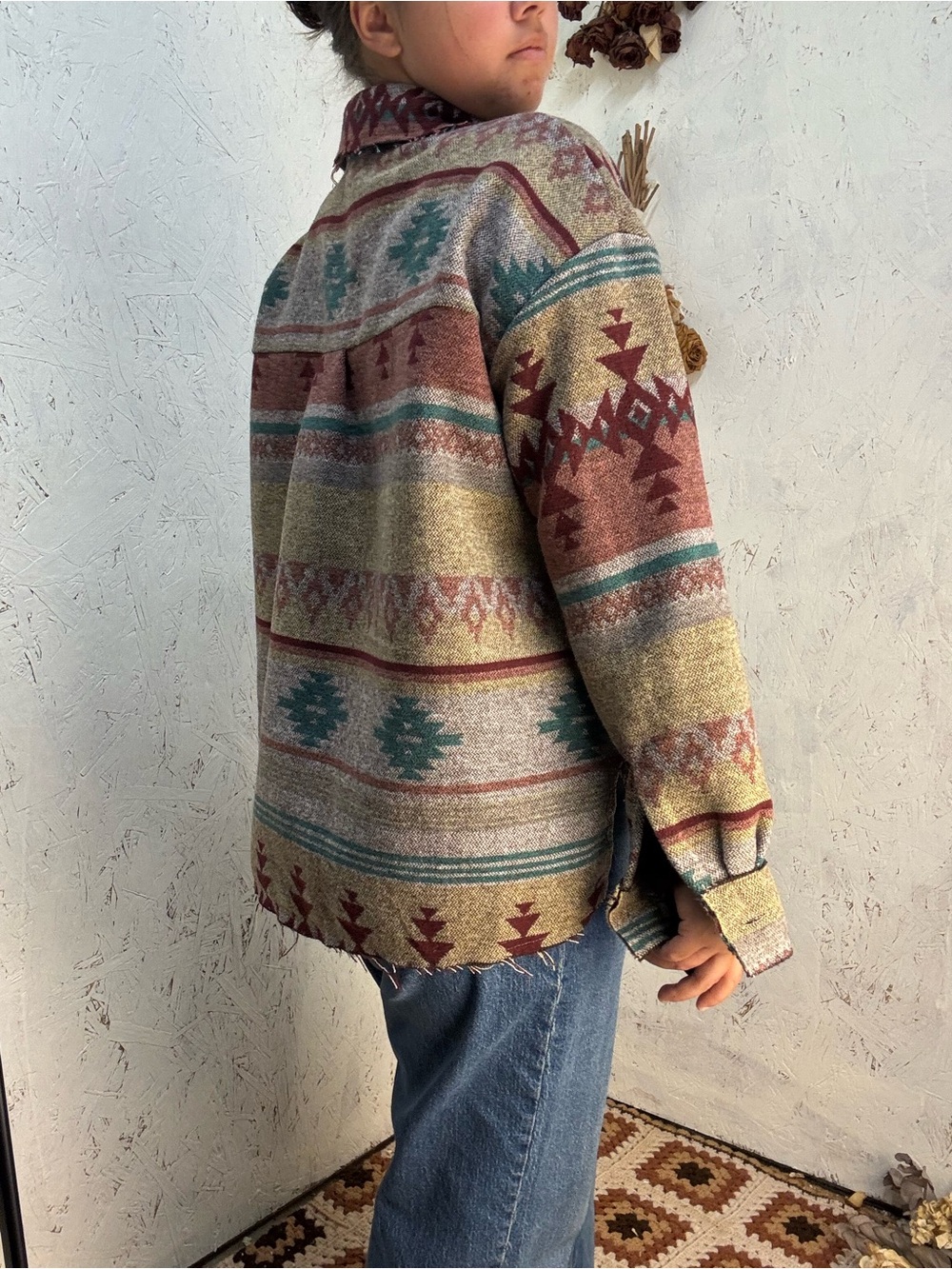 La Miel Western Aztec Distressed Fall Cozy Oversized Shacket Small - Picture 4 of 6